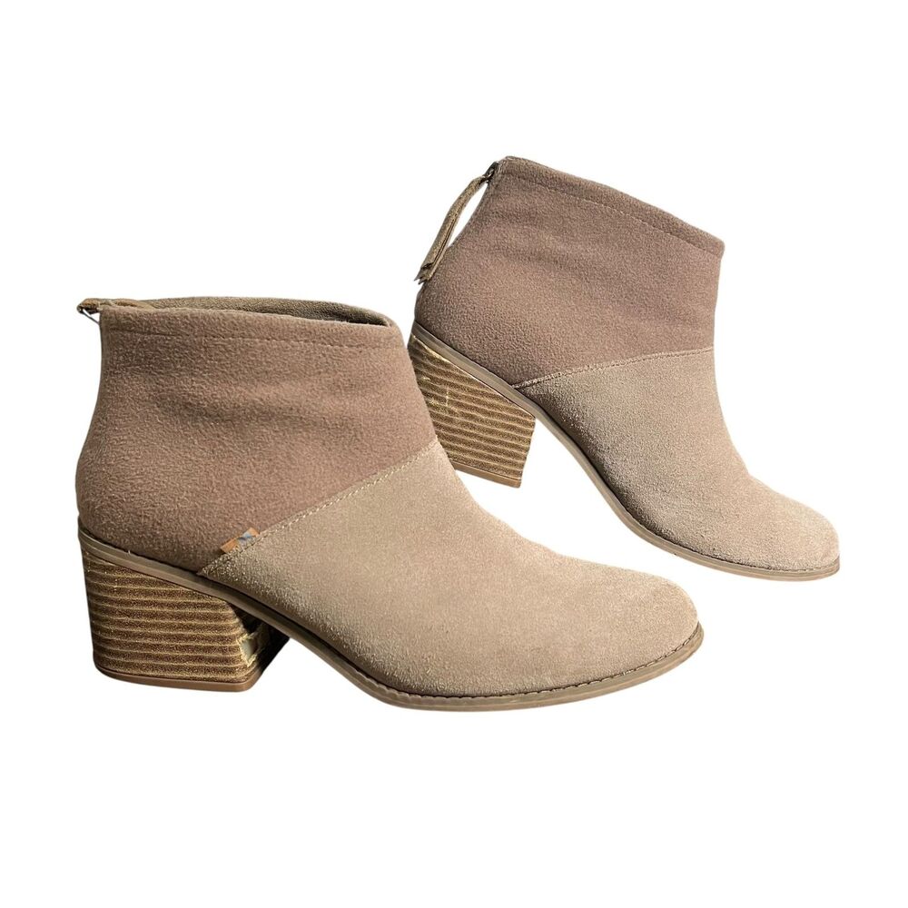 TOMS Boots Womens Size 10 Suede Block Heel Ankle Booties Zipper Casual Shoes